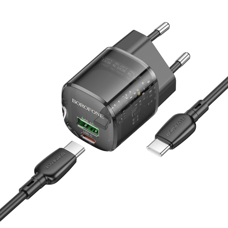 Verkkolaturi USB-C-kaapelilla Borofone BN17 Sunlight, 20W, 3A, 1 x USB-A - 1 x USB-C, Musta