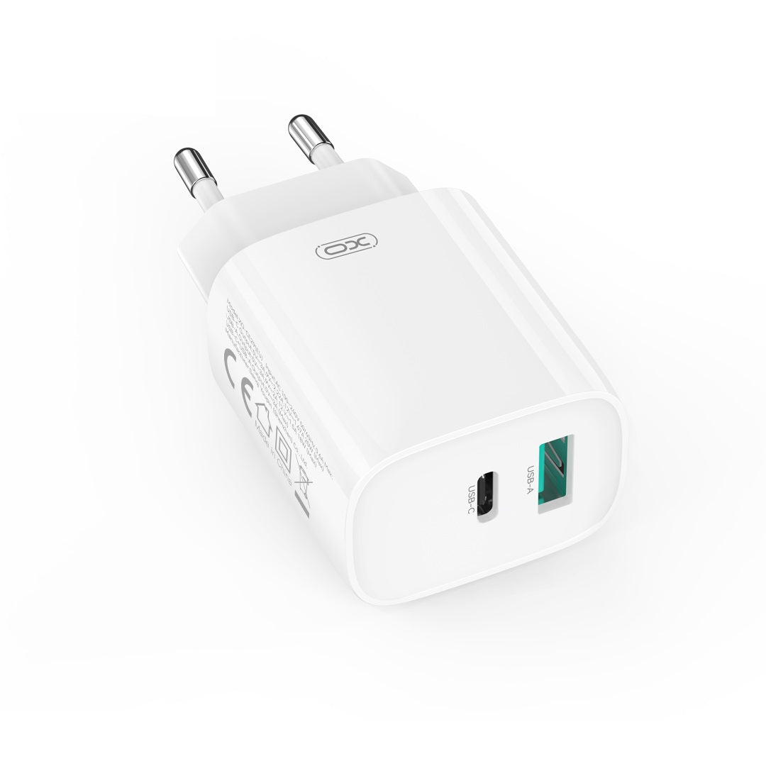 Verkkolaturi USB-C-kaapelilla XO Design CE29, 20W, 3A, 1 x USB-A - 1 x USB-C, Valkoinen
