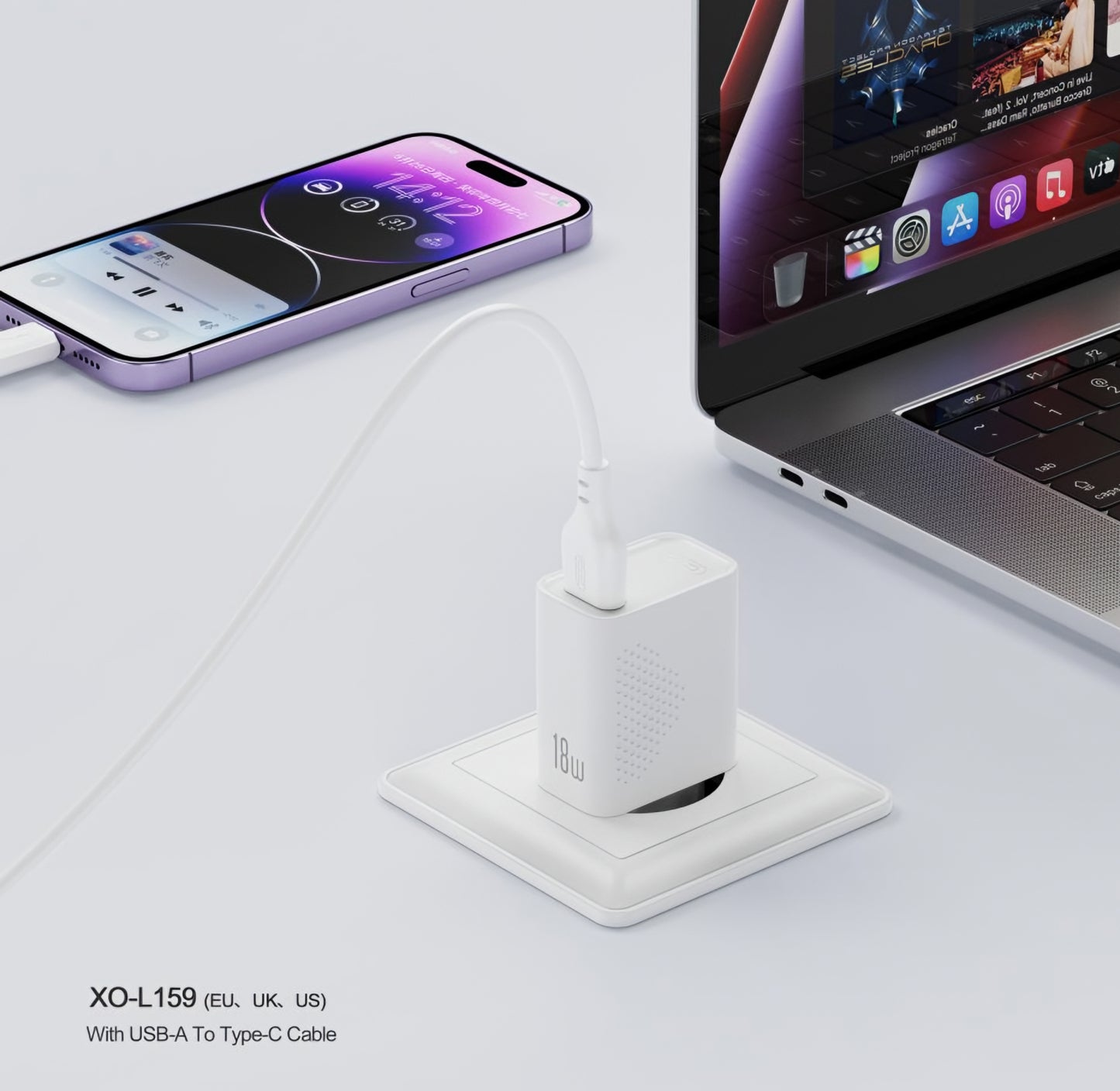 Verkkolaturi microUSB-kaapelilla XO Design L159, 18W, 3A, 1 x USB-A, Valkoinen