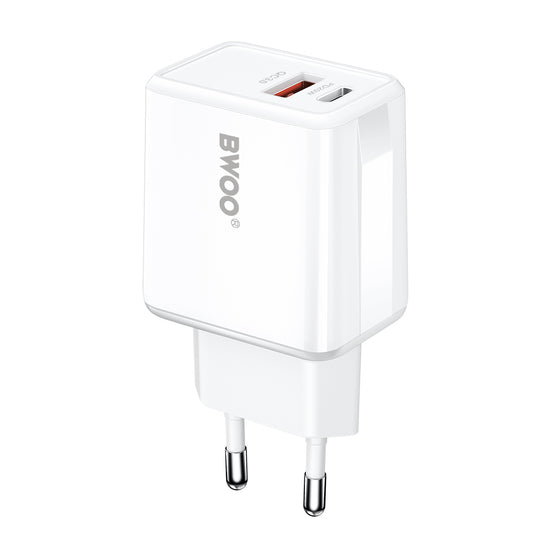 Verkkolaturi Lightning-kaapelilla BWOO CDA182, 38W, 3A, 1 x USB-A - 1 x USB-C, Valkoinen