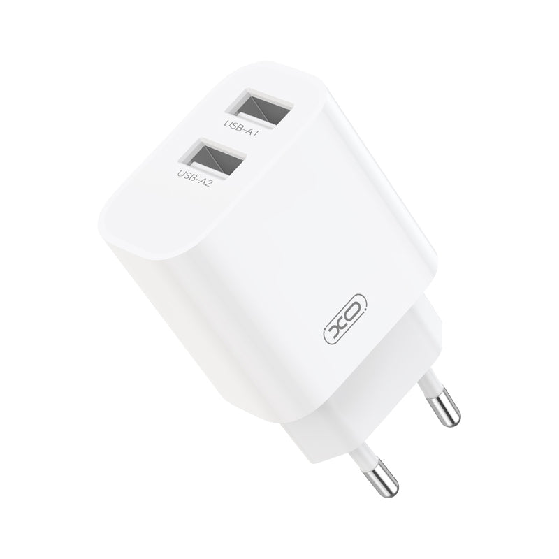 XO Design CE55 Mains Charger with Lightning Cable, 12W, 2.4A, 2 x USB-A, White