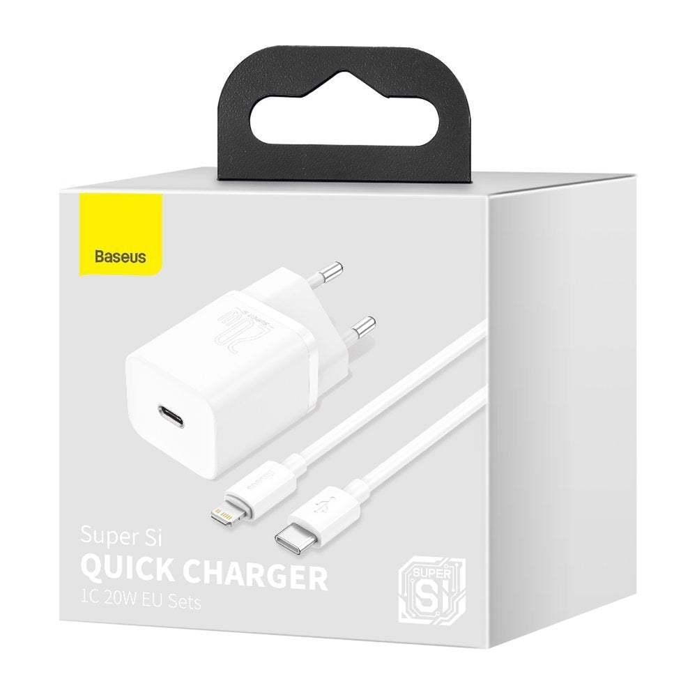 Baseus Super Si -verkkolaturi Lightning-kaapelilla, 20W, 3A, 1 x USB-C, valkoinen TZCCCSUP-B02