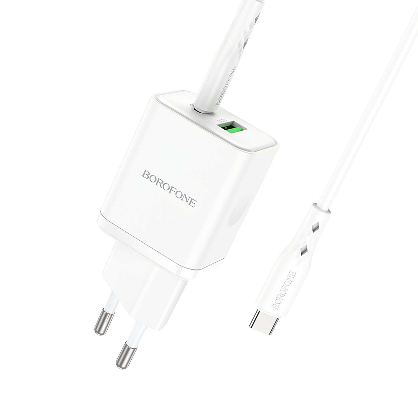 Verkkolaturi USB-C-kaapelilla Borofone BN7, 20W, 3A, 1 x USB-A - 1 x USB-C, valkoinen