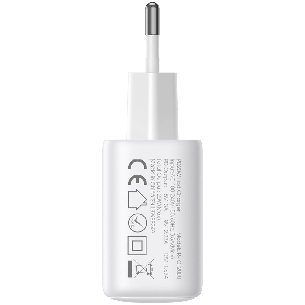 Verkkolaturi USB-C-kaapelilla Joyroom JR-TCF20, 20W, 3A, 1 x USB-C, Valkoinen