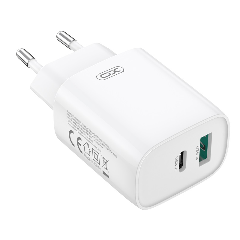 Verkkolaturi USB-C-kaapelilla XO Design CE30, 30W, 3A, 1 x USB-A - 1 x USB-C, Valkoinen