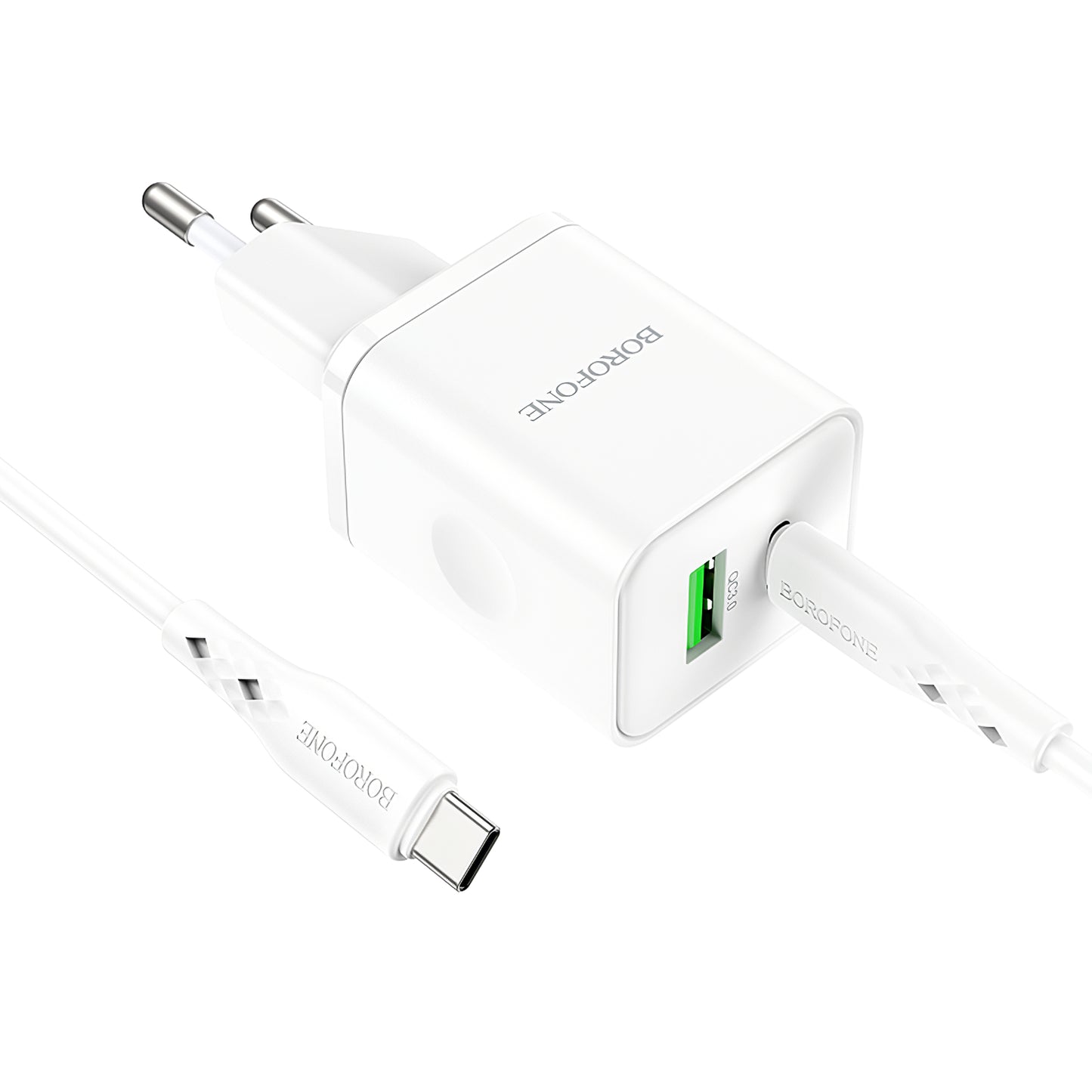 Verkkolaturi USB-C-kaapelilla Borofone BN7, 20W, 3A, 1 x USB-A - 1 x USB-C, valkoinen