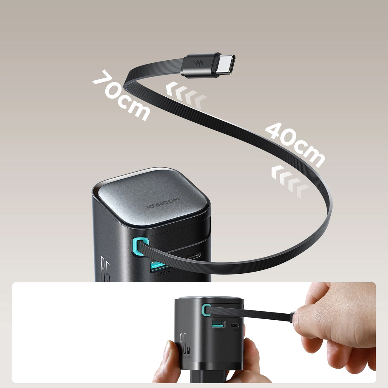 Joyroom JR-TCL02 USB-C kaapeloitu verkkolaturi JR-TCL02, 65W, 3A, 1 x USB-A - 1 x USB-C, musta