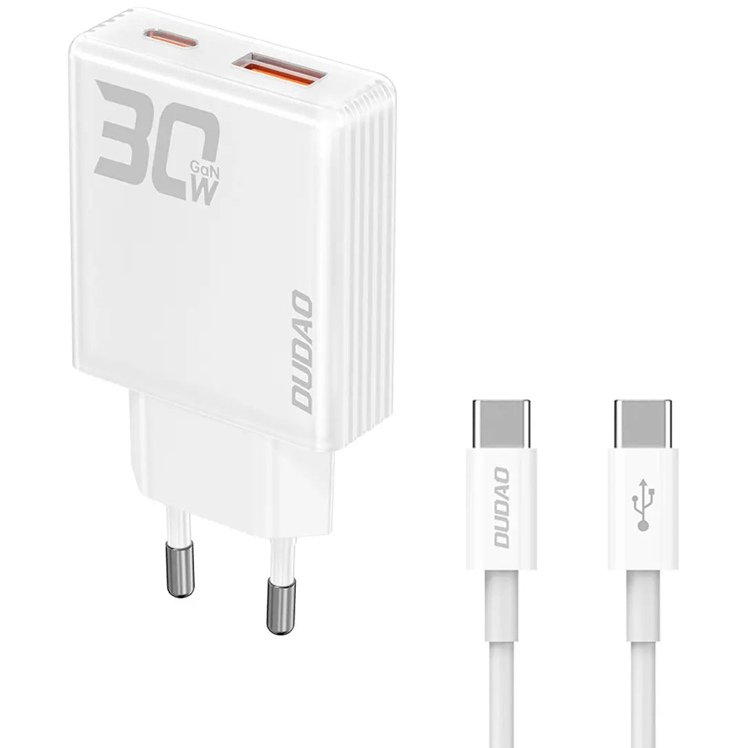 Dudao A30EUT USB-C-kaapeliverkkolaturi, 30W, 3A, 1 x USB-A - 1 x USB-C, valkoinen