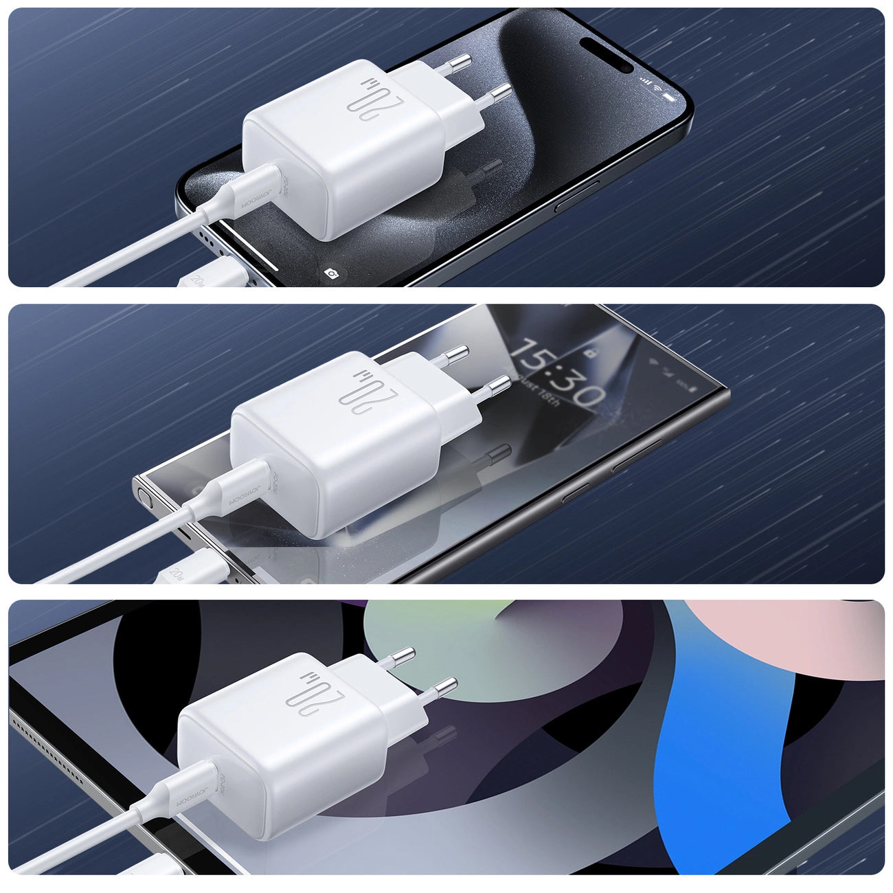 Verkkolaturi USB-C-kaapelilla Joyroom JR-TCF20, 20W, 3A, 1 x USB-C, Valkoinen