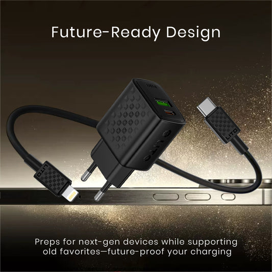 Verkkolaturi Lightning-kaapelilla Lito LC15L, 20W, 3A, 1 x USB-A - 1 x USB-C, Musta