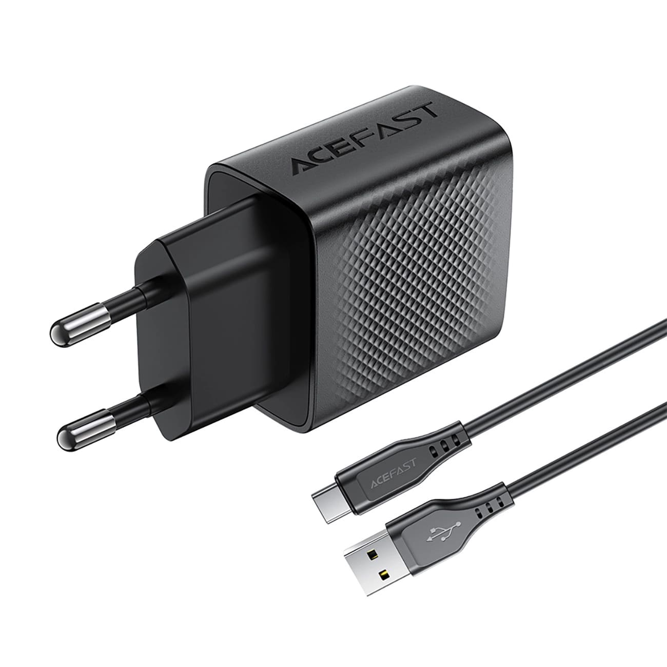 Verkkolaturi USB-C-kaapelilla Acefast A90, 18W, 3A, 1 x USB-A, Musta