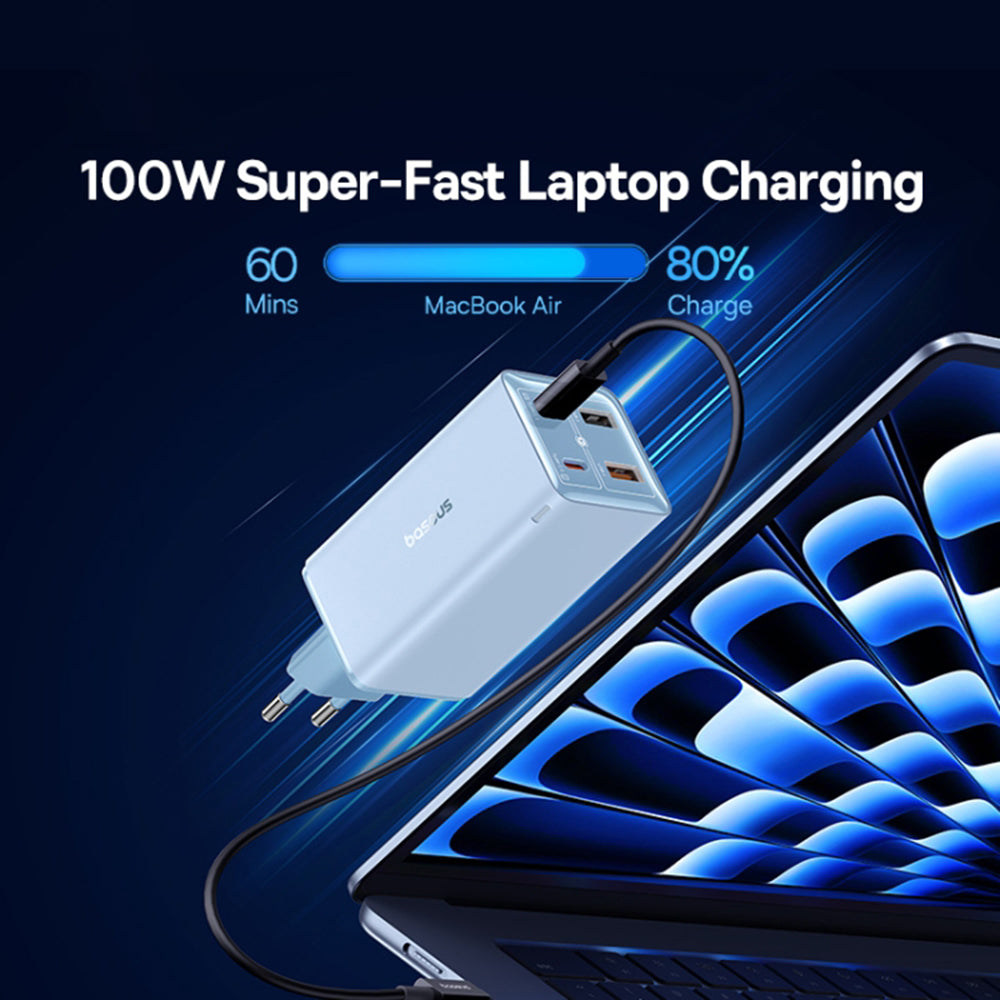 Verkkolaturi USB-C-kaapelilla Baseus GaN6 Pro, 100W, 3.25A, 2 x USB-A - 2 x USB-C, Sininen P10162705312-00