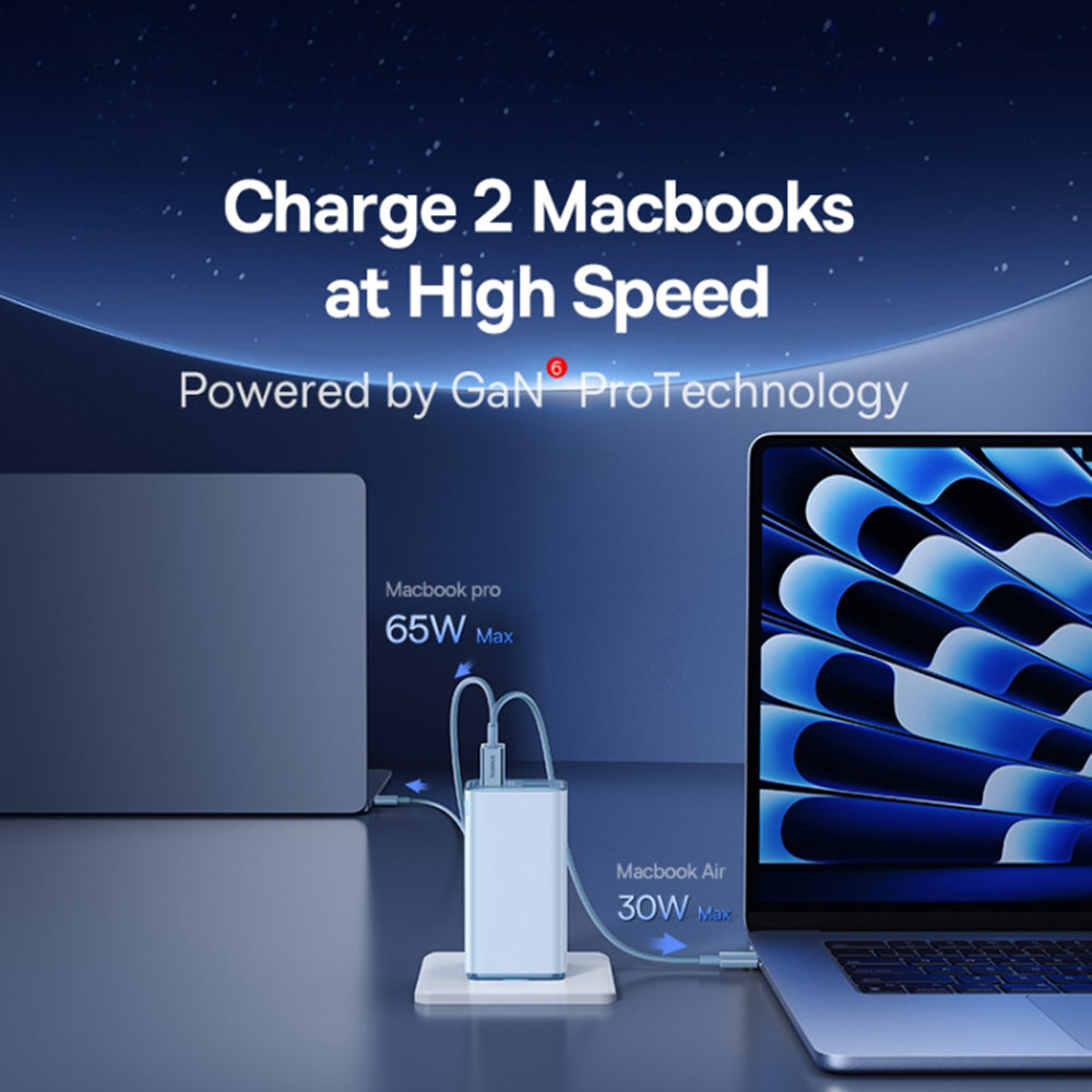 Verkkolaturi USB-C-kaapelilla Baseus GaN6 Pro, 100W, 3.25A, 2 x USB-A - 2 x USB-C, Sininen P10162705312-00