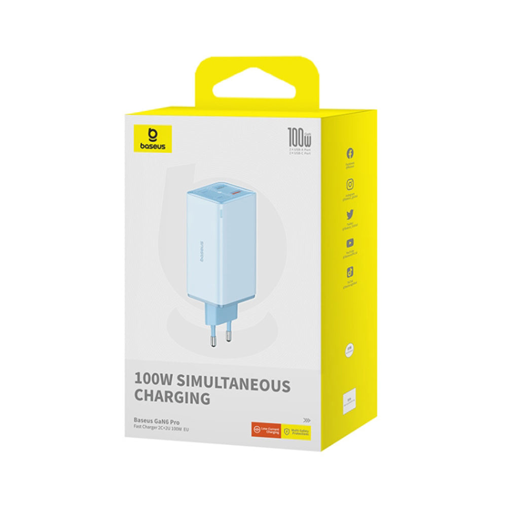 Verkkolaturi USB-C-kaapelilla Baseus GaN6 Pro, 100W, 3.25A, 2 x USB-A - 2 x USB-C, Sininen P10162705312-00