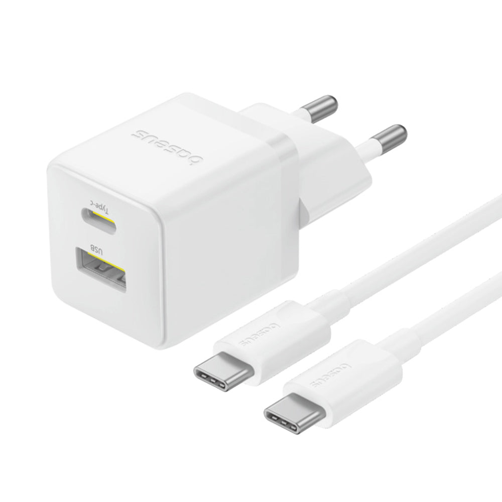 Baseus Palm USB-C-verkkolaturi kaapelilla, 30W, 3A, 1 x USB-A - 1 x USB-C, Valkoinen P1011160A213-01