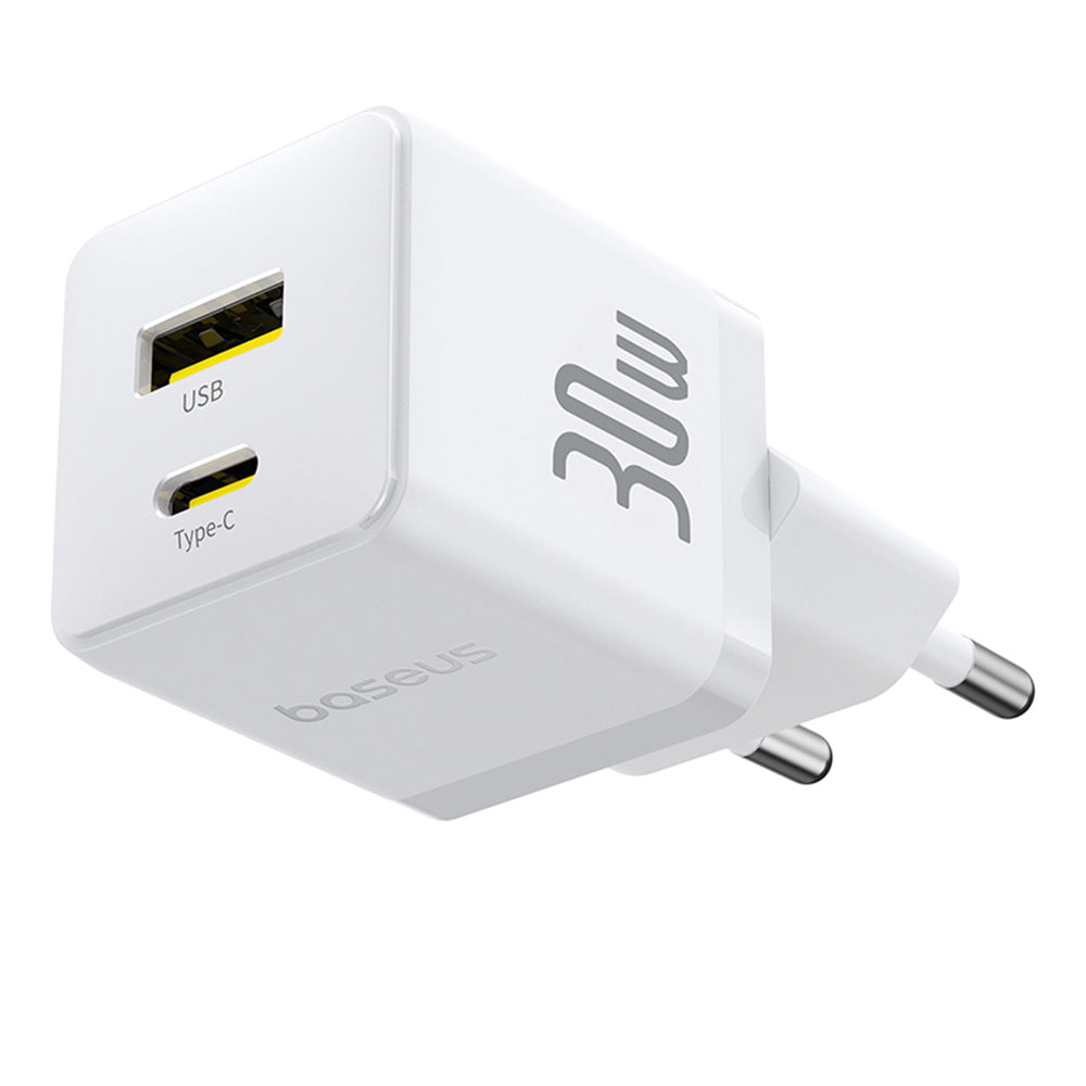 Baseus Palm USB-C-verkkolaturi kaapelilla, 30W, 3A, 1 x USB-A - 1 x USB-C, Valkoinen P1011160A213-01