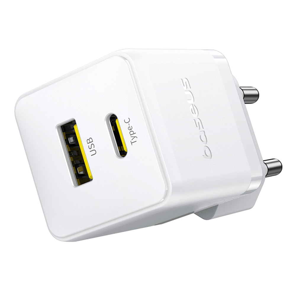 Baseus Palm USB-C-verkkolaturi kaapelilla, 30W, 3A, 1 x USB-A - 1 x USB-C, Valkoinen P1011160A213-01
