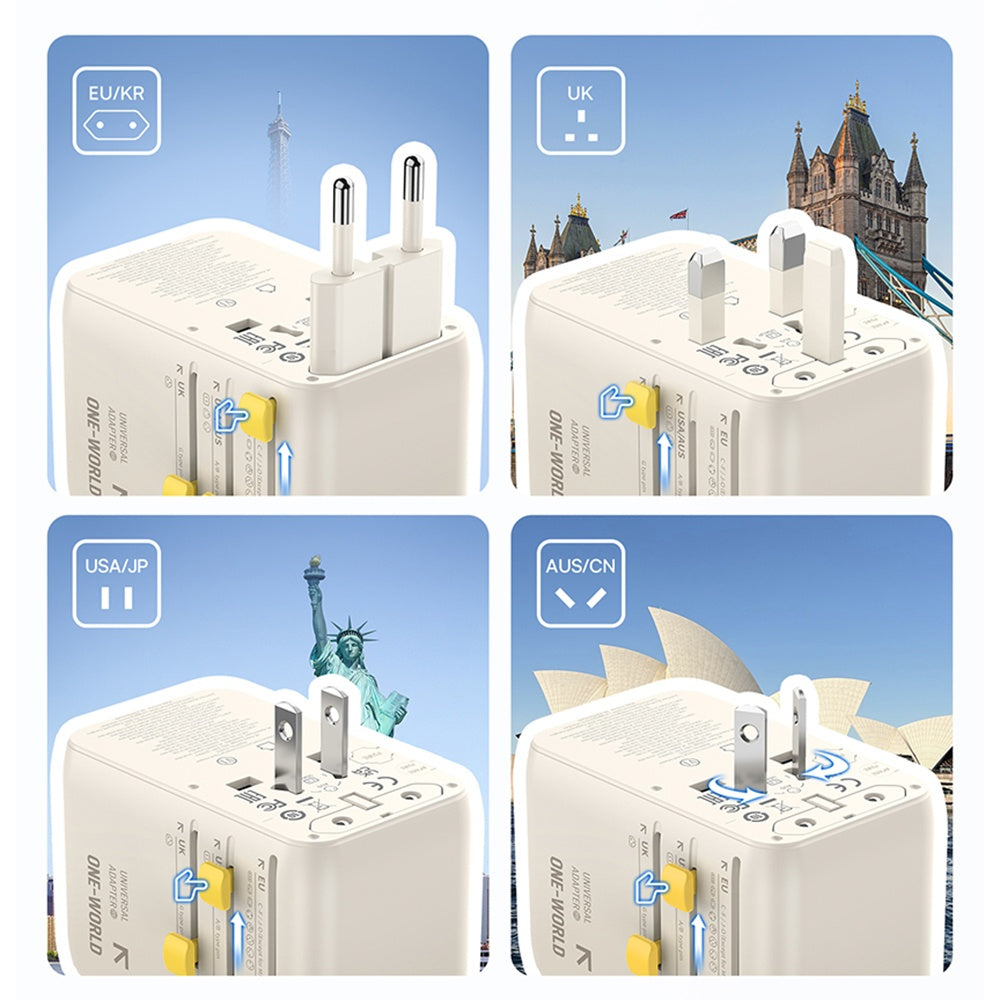 Verkkolaturi USB-C-kaapelilla Baseus Travel EnerCore CG11, 70W, 2 x Pistorasia - 1 x USB-C - 2 x USB-A, Valkoinen E0307E01