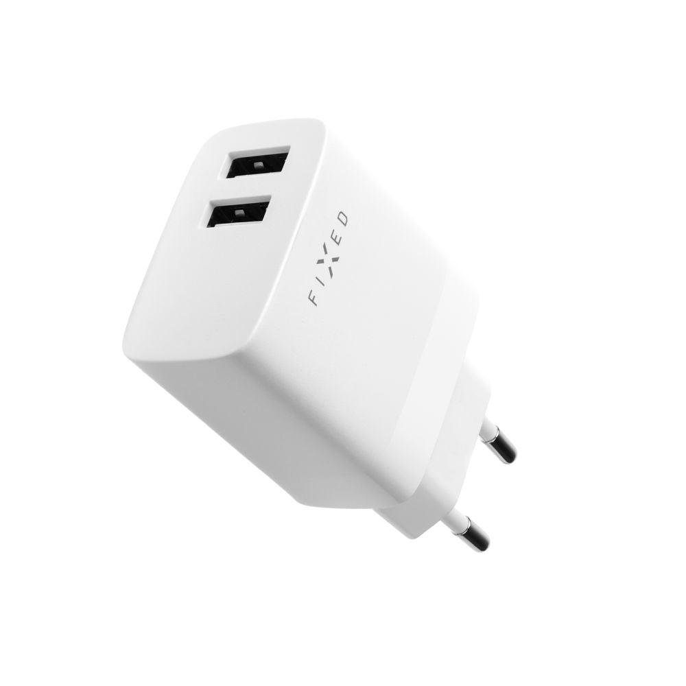 Verkkolaturi USB-C-kaapelilla Fixed, 17W, 3A, 2 x USB-A, Valkoinen