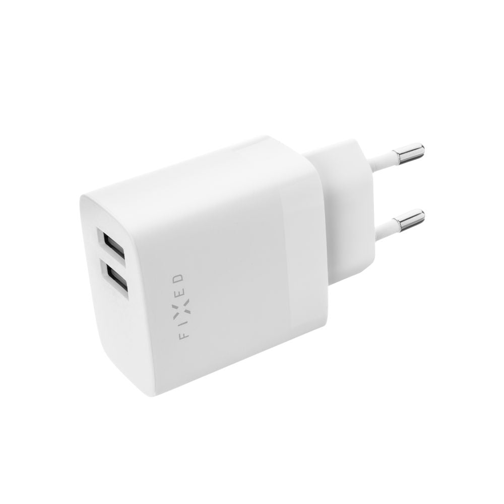 Verkkolaturi USB-C-kaapelilla Fixed, 17W, 3A, 2 x USB-A, Valkoinen