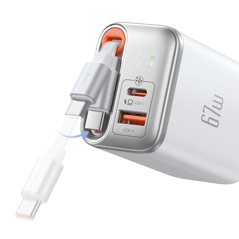 Verkkolaturi USB-C-kaapelilla McDodo CH-4103 FreeGo Display, 67W, 3.35A, 1 x USB-A - 1 x USB-C, Valkoinen