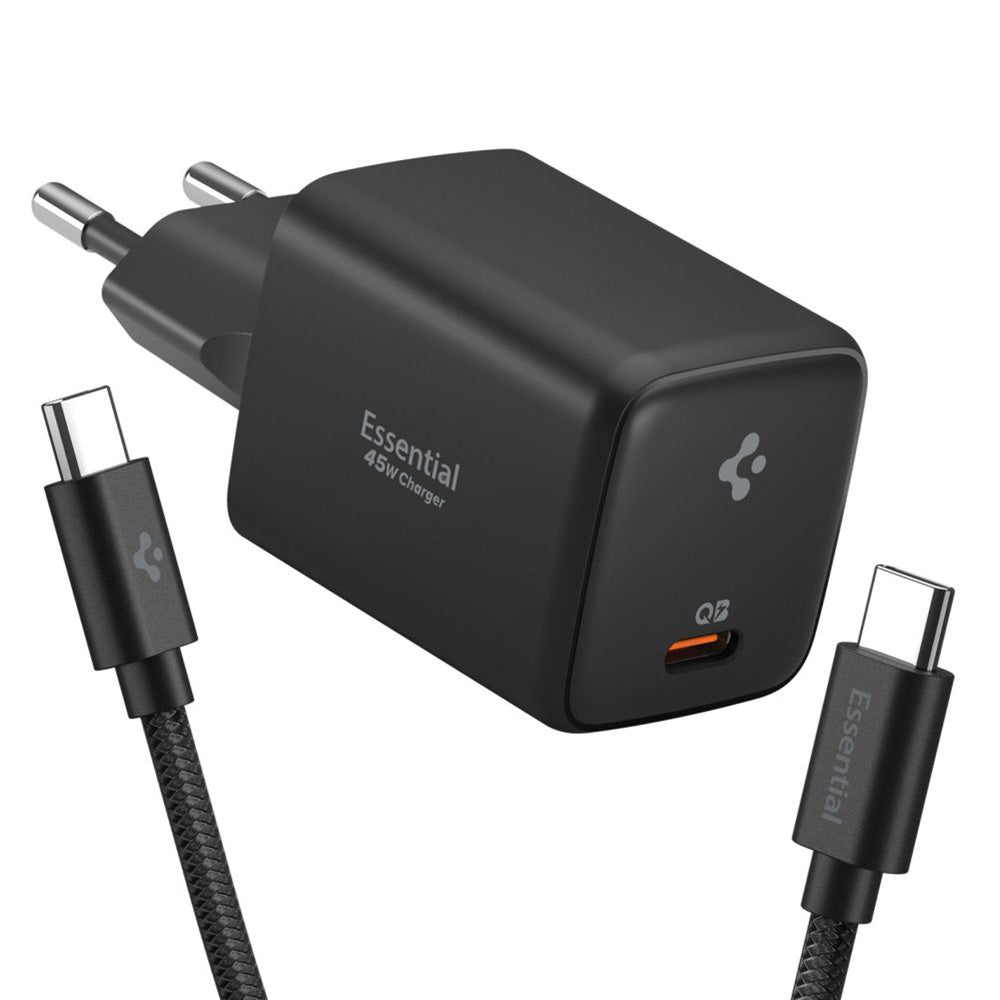 Verkkolaturi USB-C-kaapelilla Spigen EE451EU Essential, 45W, 3A, 1 x USB-C, Musta ACH09474