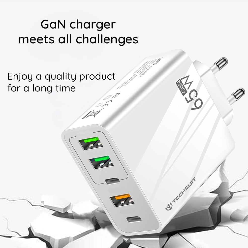 Verkkolaturi USB-C-kaapelilla Techsuit CHC2 PentaXPower, 20W, 3A, 3 x USB-A - 2 x USB-C, Valkoinen