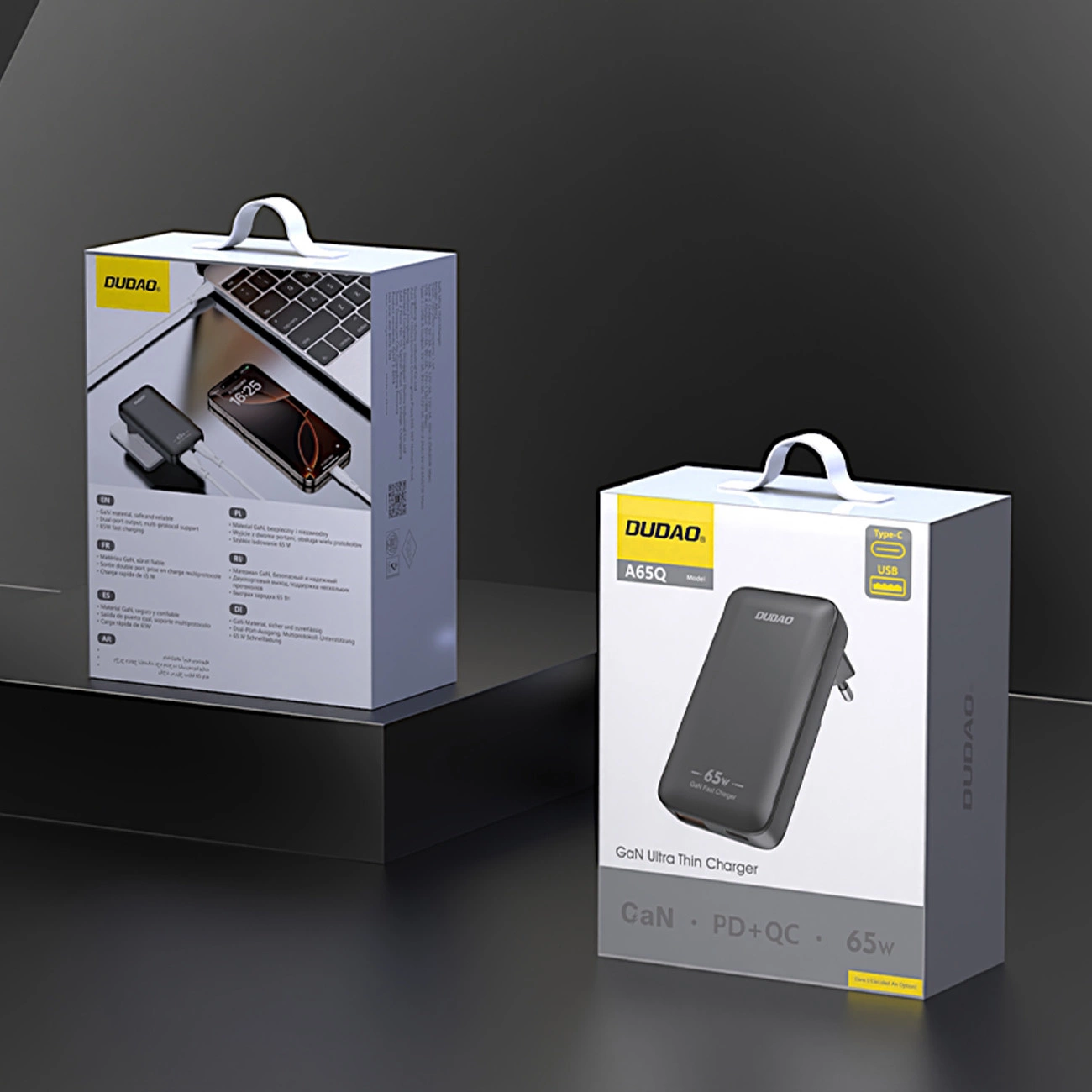 Dudao A65Q Travel -verkkolaturi, 65W, 3.25A, 1 x USB-A - 1 x USB-C, Musta