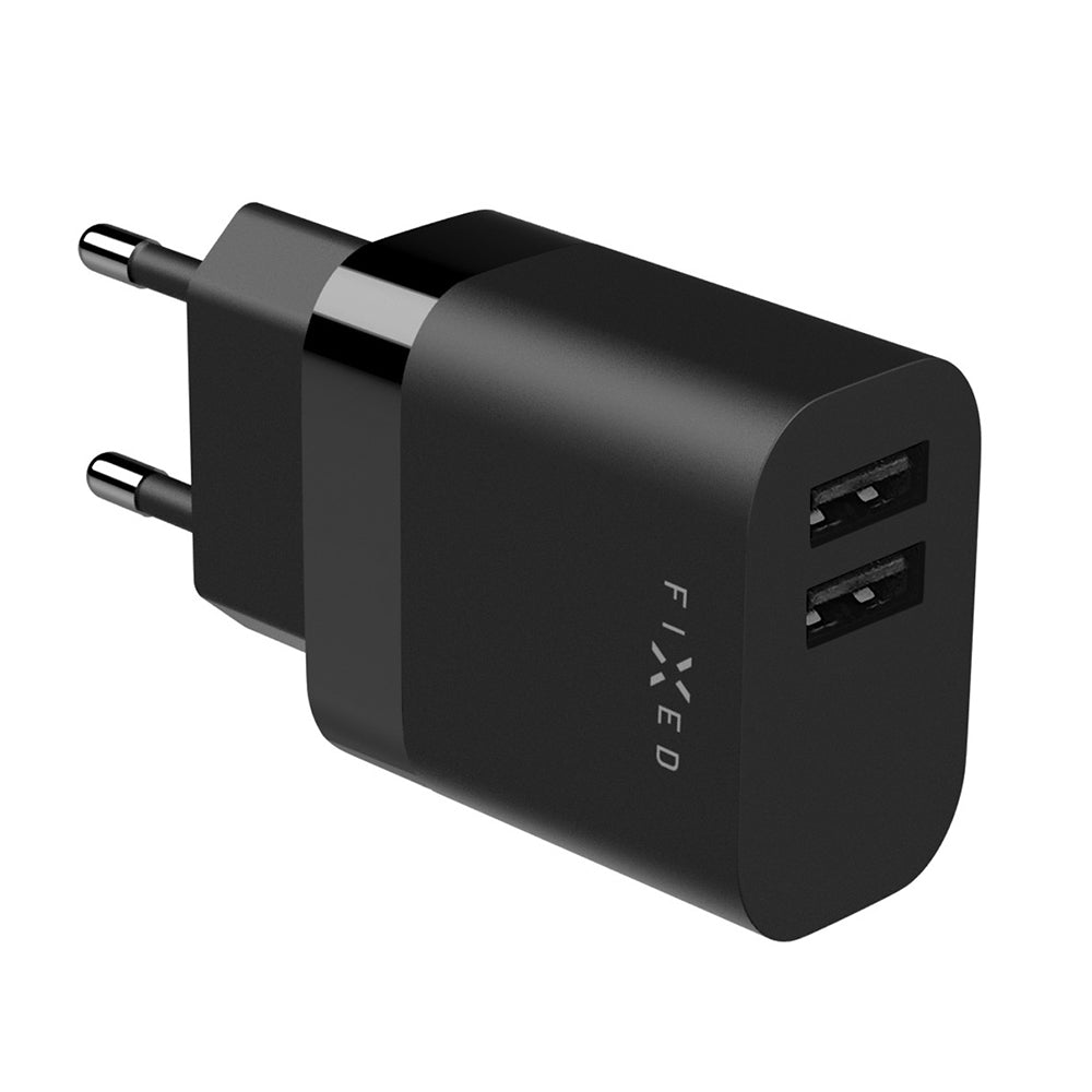 Verkkolaturi Fixed, 17W, 3A, 2 x USB-A, Musta