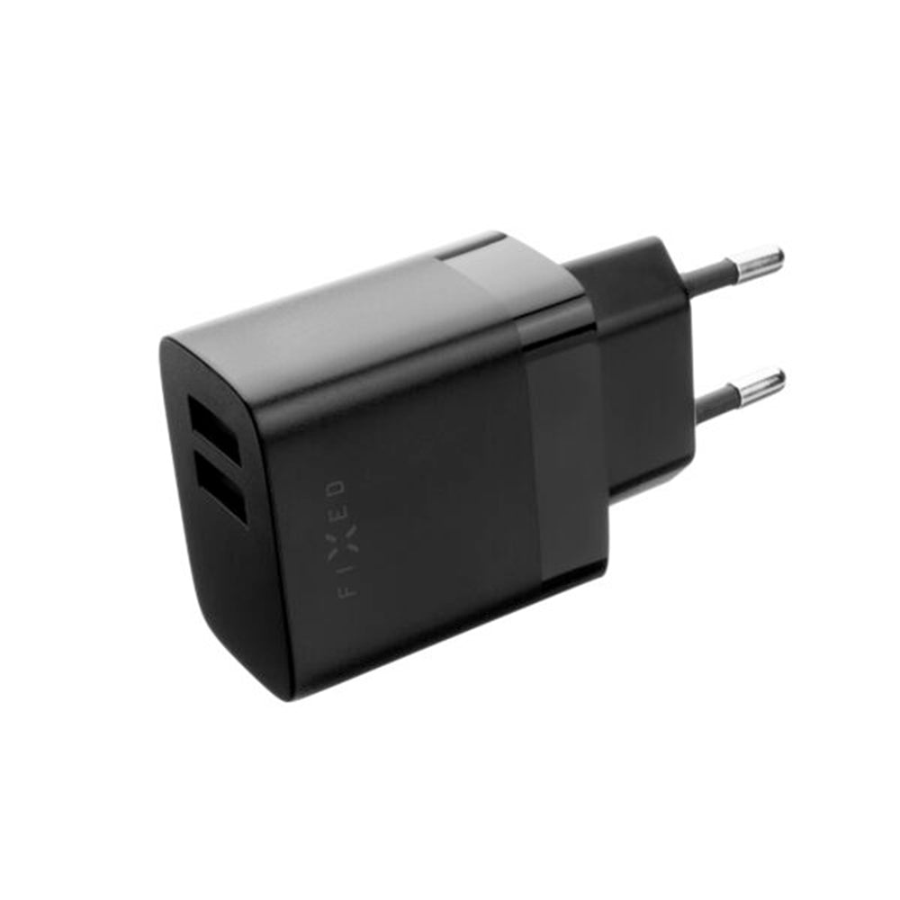 Verkkolaturi Fixed, 17W, 3A, 2 x USB-A, Musta