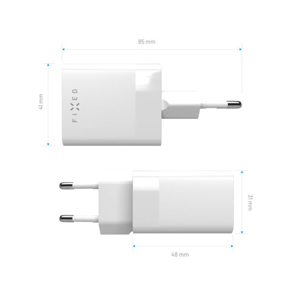 Verkkolaturi Fixed Mini, 45W, 3A, 1 x USB-A - 1 x USB-C, Valkoinen