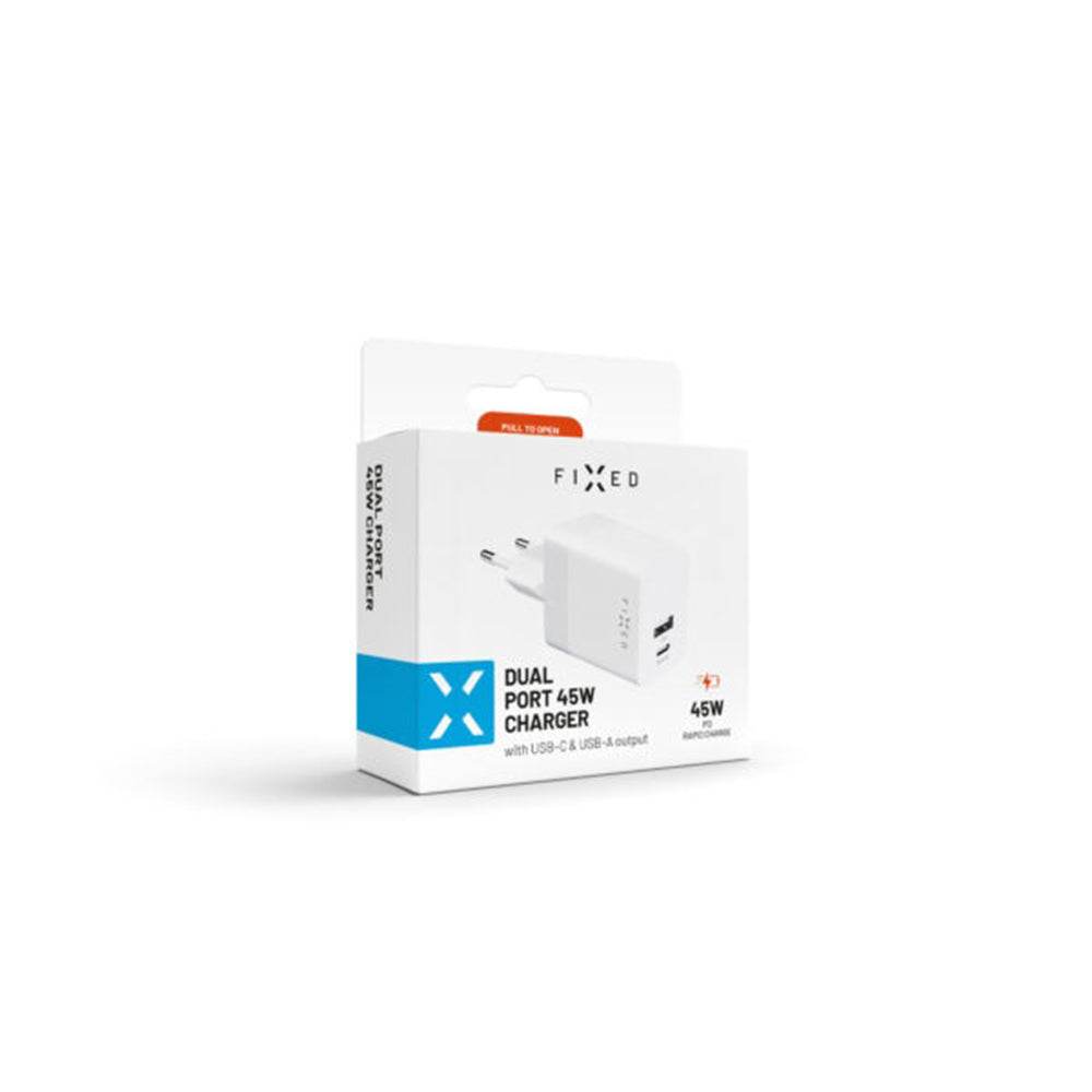 Verkkolaturi Fixed Mini, 45W, 3A, 1 x USB-A - 1 x USB-C, Valkoinen