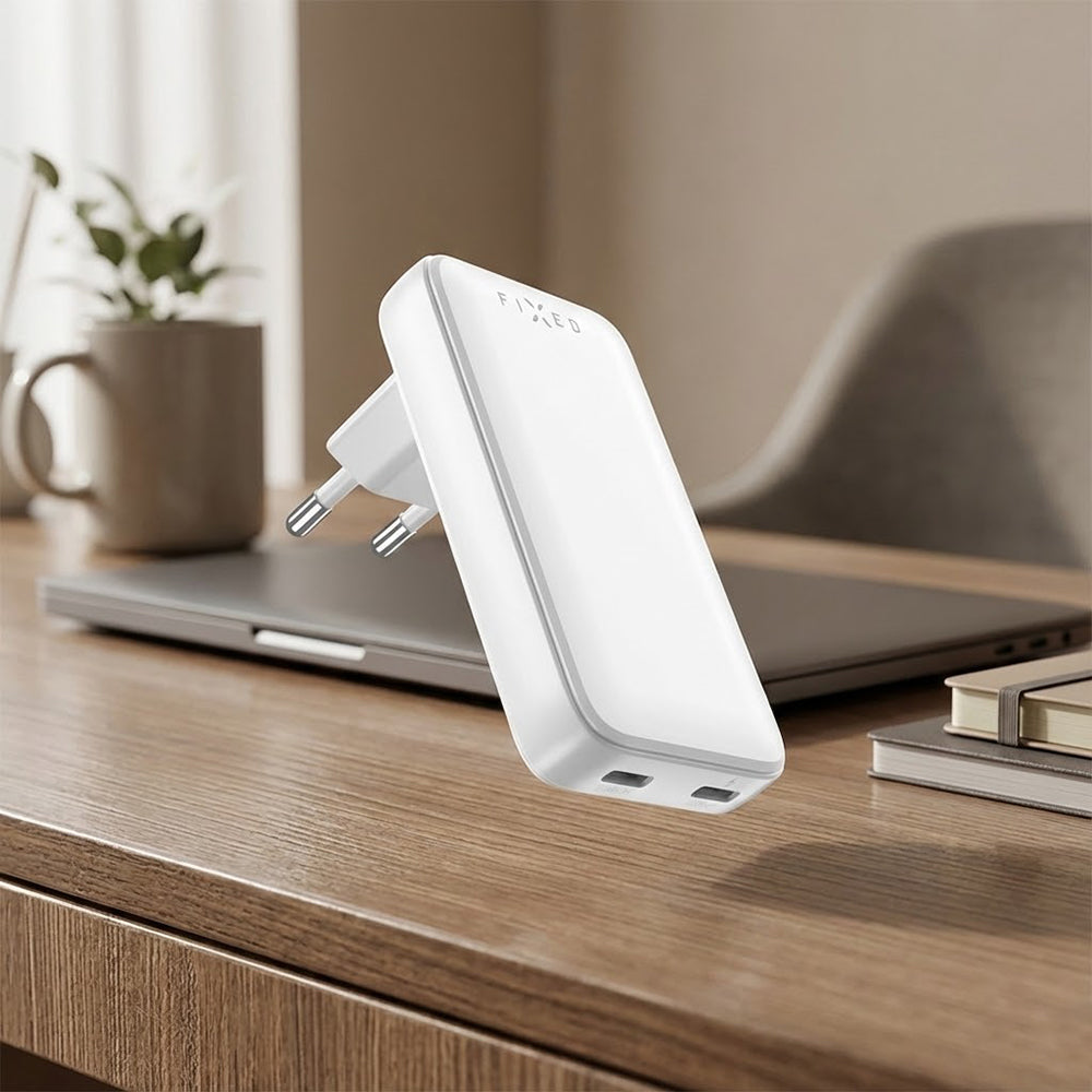 Verkkolaturi Fixed Slim, 45W, 3A, 2 x USB-C, Valkoinen