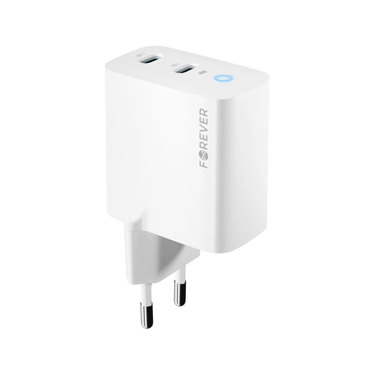 Forever verkkolaturi TC-06-40CC, 40W, 3A, 2 x USB-C, valkoinen