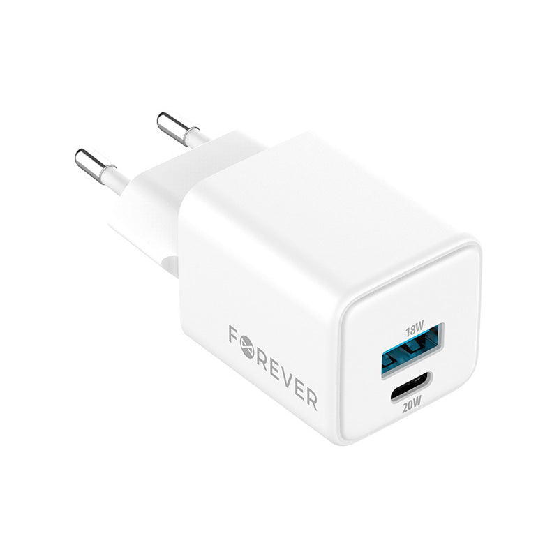 Verkkolaturi Forever TC-08-20AC, 20W, 3A, 1 x USB-A - 1 x USB-C, Valkoinen