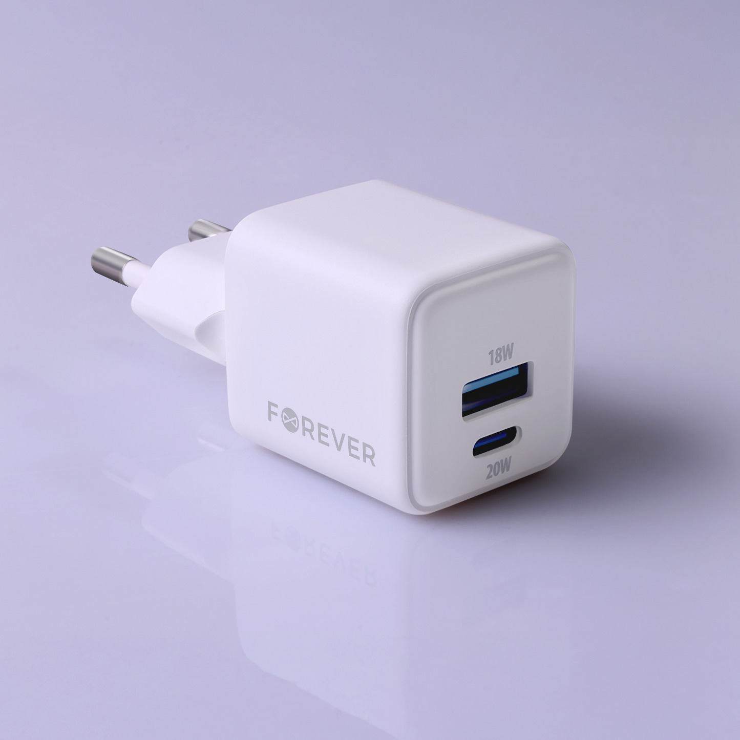 Verkkolaturi Forever TC-08-20AC, 20W, 3A, 1 x USB-A - 1 x USB-C, Valkoinen