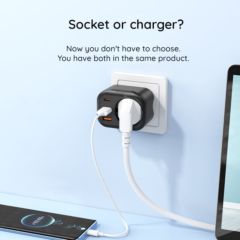 HAVIT UC142 Verkkolaturi, 30W, 3A, 1 x USB-A - 2 x USB-C - 1 x Schuko, Musta