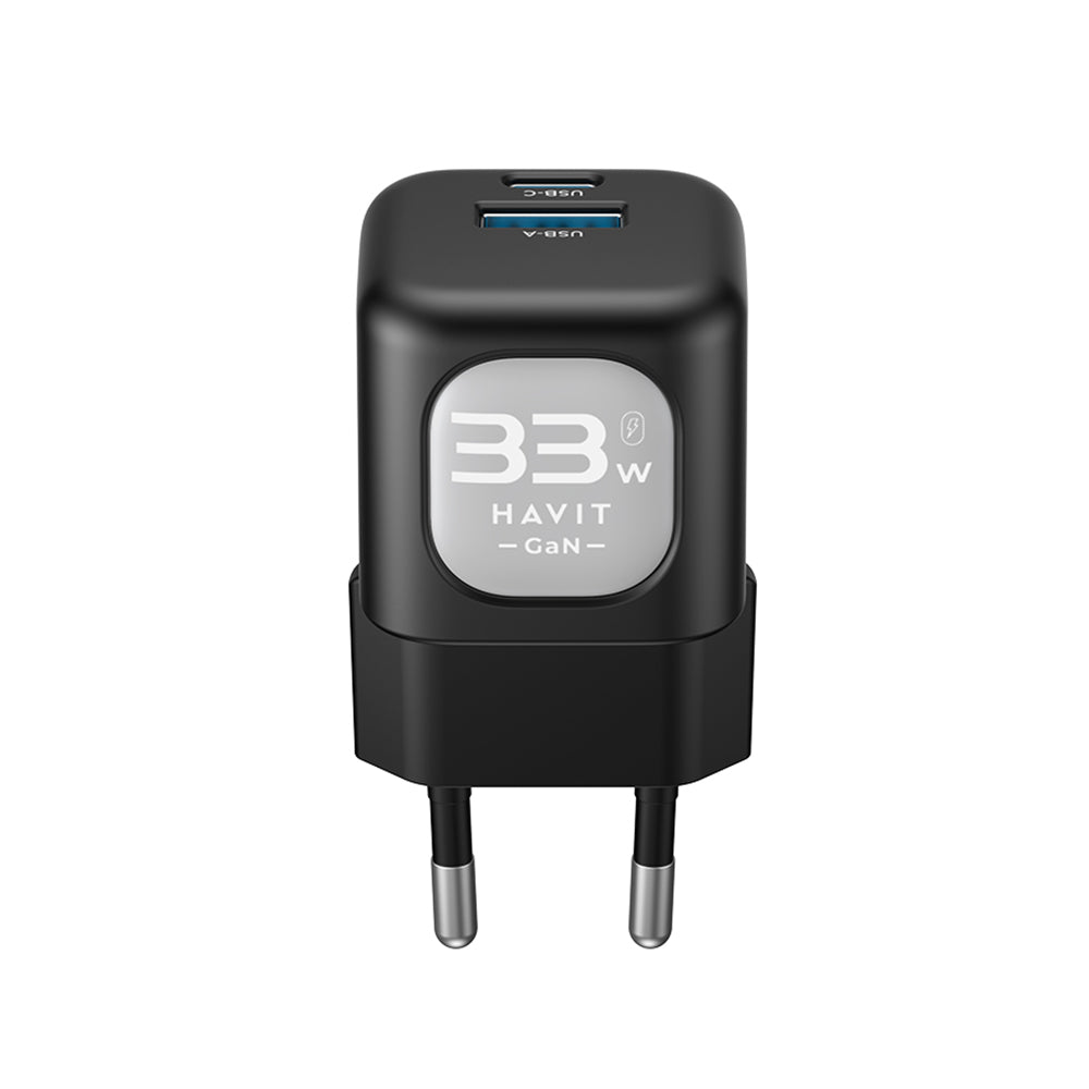 HAVIT UC230 Verkkolaturi, 33W, 3A, 1 x USB-A - 1 x USB-C, Musta Harmaa