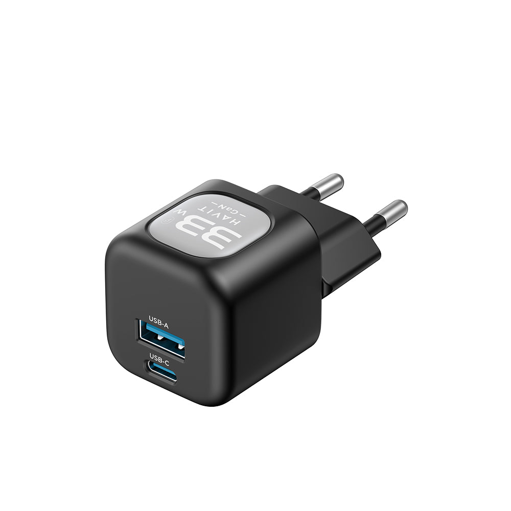 HAVIT UC230 Verkkolaturi, 33W, 3A, 1 x USB-A - 1 x USB-C, Musta Harmaa