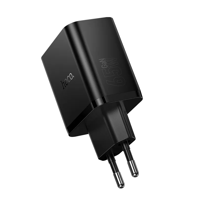 HOCO N75 Verkkolaturi, 65W, 3A, 1 x USB-A - 2 x USB-C, Musta
