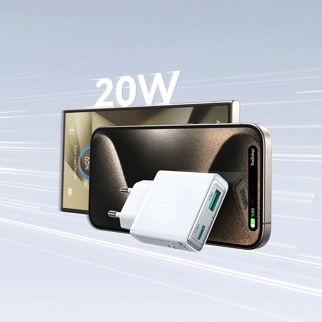 Joyroom verkkolaturi JR-TCF14, 20W, 3A, 1 x USB-A - 1 x USB-C, valkoinen