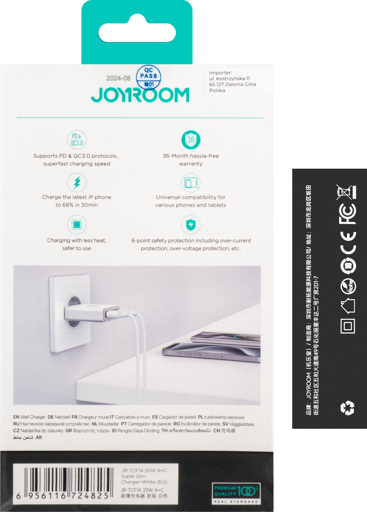 Joyroom verkkolaturi JR-TCF14, 20W, 3A, 1 x USB-A - 1 x USB-C, valkoinen