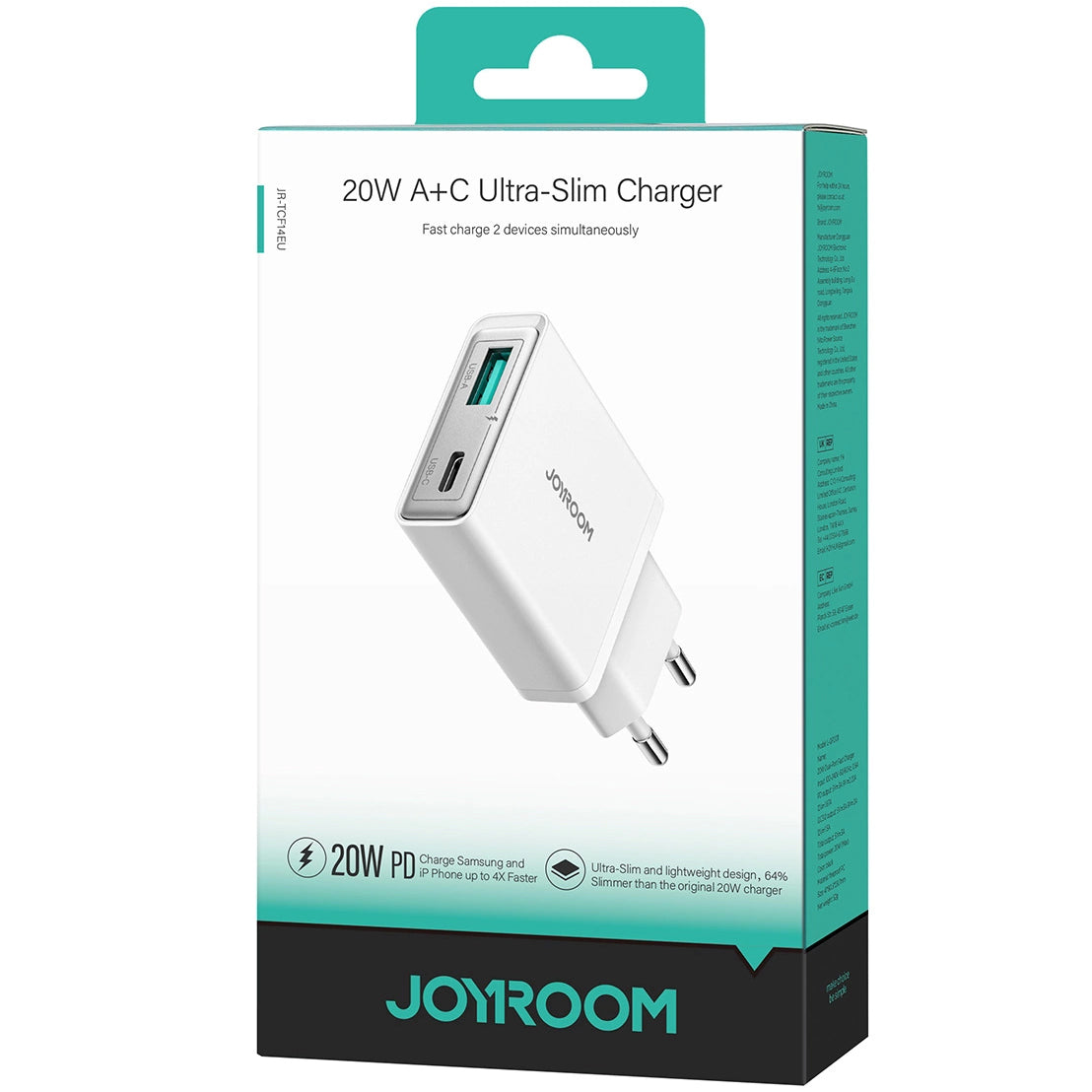 Joyroom verkkolaturi JR-TCF14, 20W, 3A, 1 x USB-A - 1 x USB-C, valkoinen