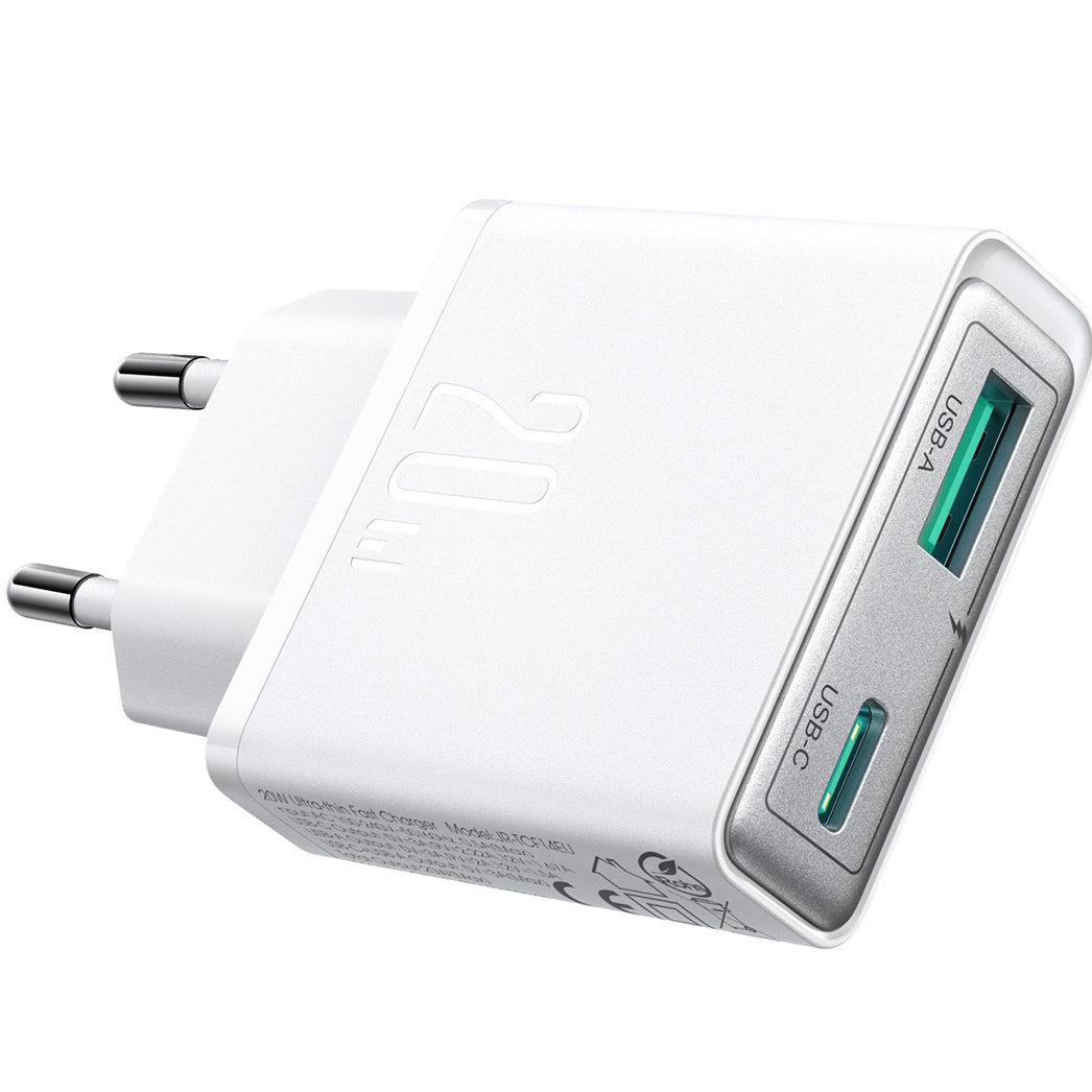 Joyroom verkkolaturi JR-TCF14, 20W, 3A, 1 x USB-A - 1 x USB-C, valkoinen