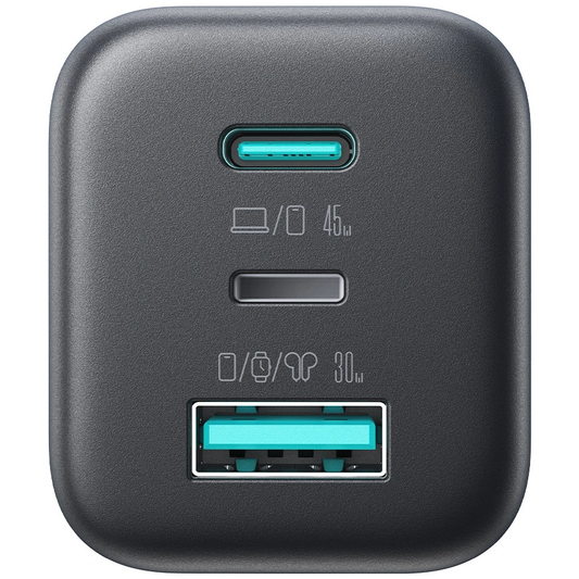 Joyroom JR-TO1 verkkolaturi, 45W, 3A, 1 x Lightning - 1 x USB-A - 1 x USB-C, Musta