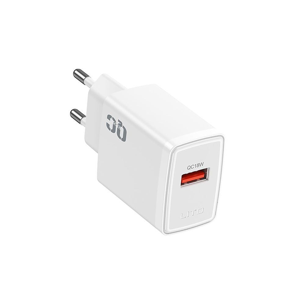 Lito LC08 Verkkolaturi, 18W, 3A, 1 x USB-A, Valkoinen