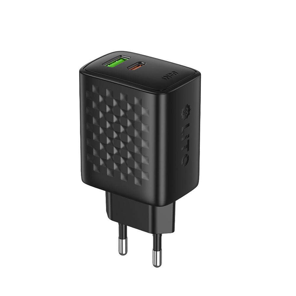 Lito LC24 Verkkolaturi, 65W, 3.25A, 1 x USB-A - 1 x USB-C, Musta