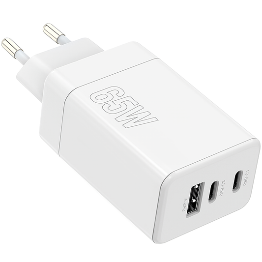 MaXlife-verkkolaturi MXTC-08-65ACC, 65W, 3,25A, 1 x USB-A - 2 x USB-C, valkoinen
