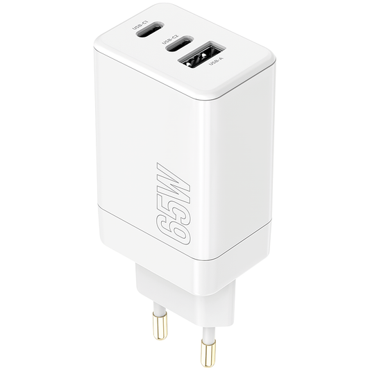 MaXlife-verkkolaturi MXTC-08-65ACC, 65W, 3,25A, 1 x USB-A - 2 x USB-C, valkoinen