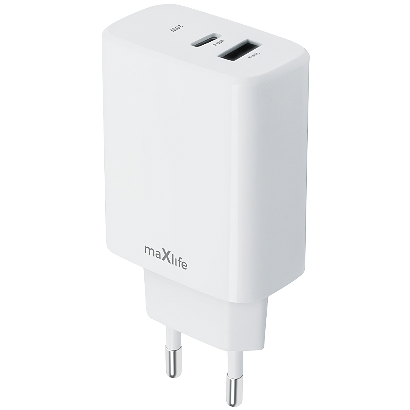 MaXlife MXTC-10-20-20AC verkkolaturi, 20W, 3A, 1 x USB-A - 1 x USB-C, valkoinen